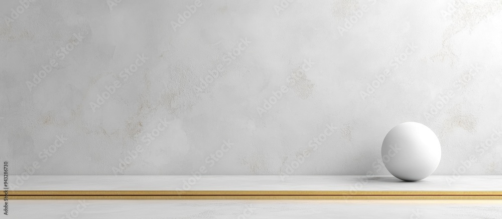 Poster 3D rendering of a white wall with a golden border featuring a white sphere suitable for background display and banner design
