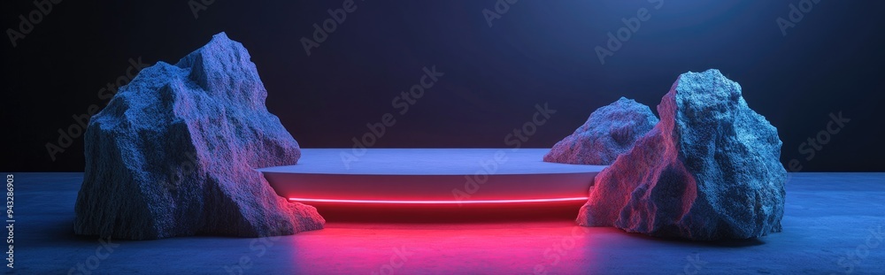Aufkleber 3D rendering of a presentation podium situated between two rocks ideal for display or advertising use 3D illustration