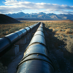 An industrial pipeline system transporting oil.An industrial pipeline system transporting oil.
