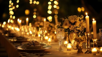 Romantic Candlelight Dinner Setting with Flowers