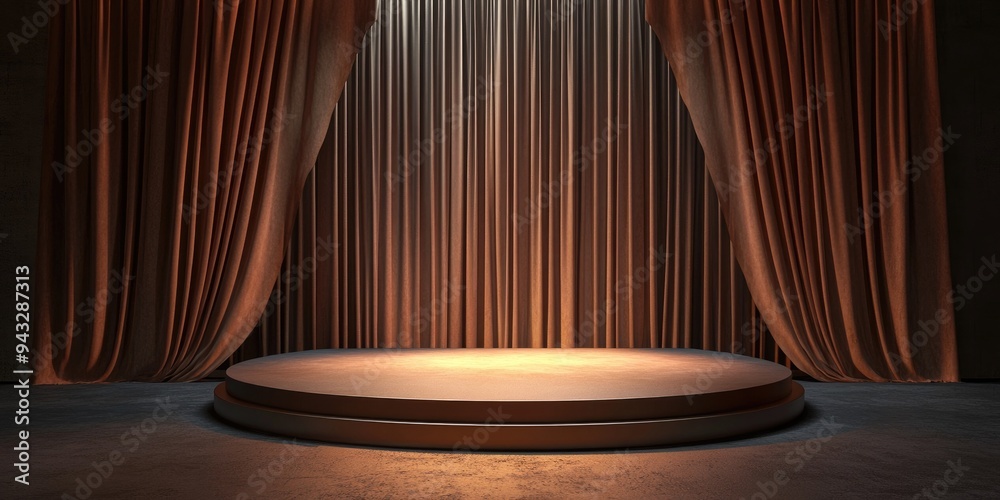 Poster 3d rendered clay podium set against a curtain on a stage