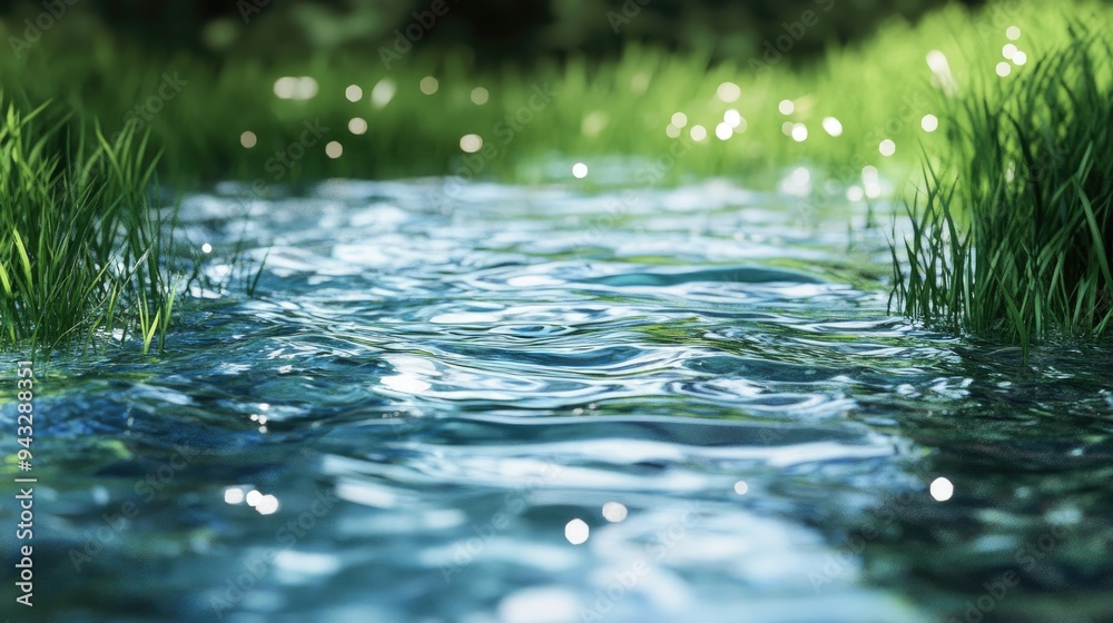 Poster 3d rendering of a water and grass surface