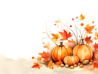 Naklejka premium Watercolor illustration Happy Thanksgiving background with pumpkins