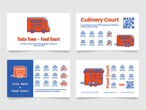Street food court loyalty card collect sticker stamp buy free sale design template set vector flat