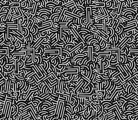 Abstract geometric pattern made of black and white mosaic, a maze.Seamless pattern.