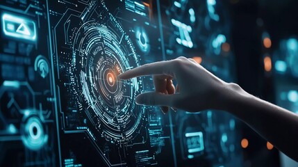 Obraz premium Cyber ​​security and data protection on the internet. Person touching virtual shield, secure access, encrypted connection. Beautiful password protected system and storage