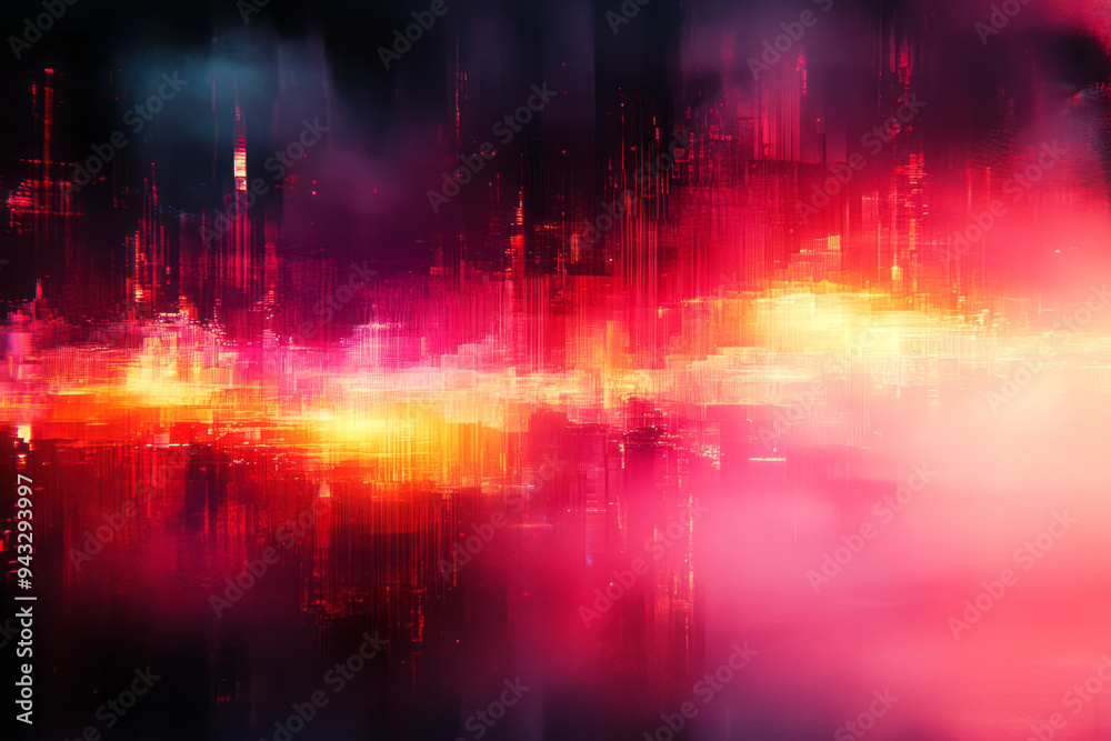 Poster a glitch effect background with distorted lines and vibrant colors, ideal for digital designs,