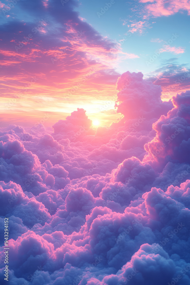 Aufkleber dreamy pastel clouds with soft gradients, creating a serene digital art background,