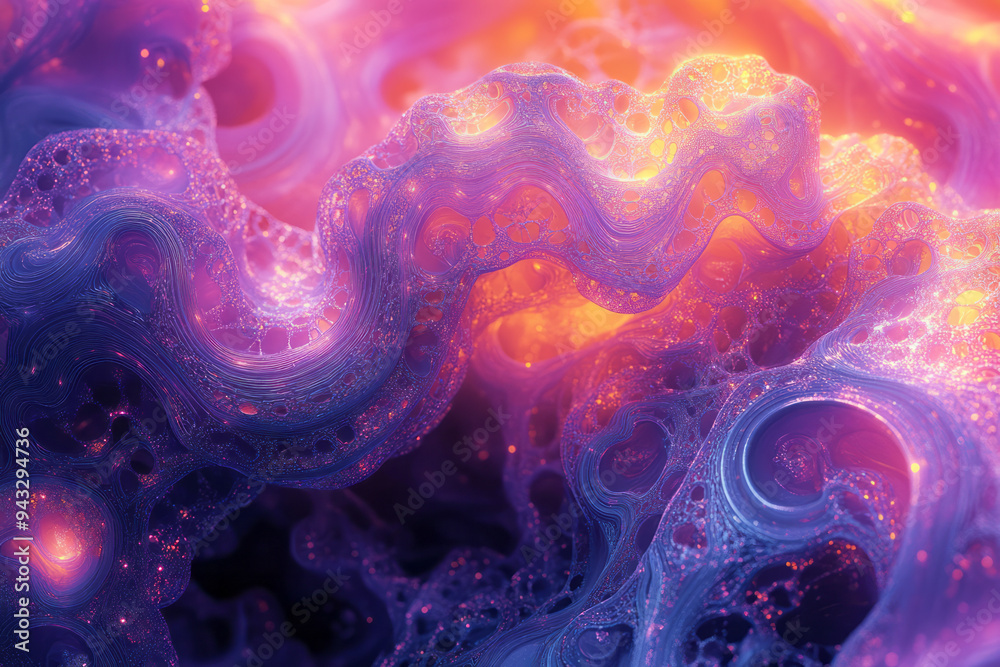 Aufkleber A complex fractal pattern with infinite loops and bright colors, as a digital background,