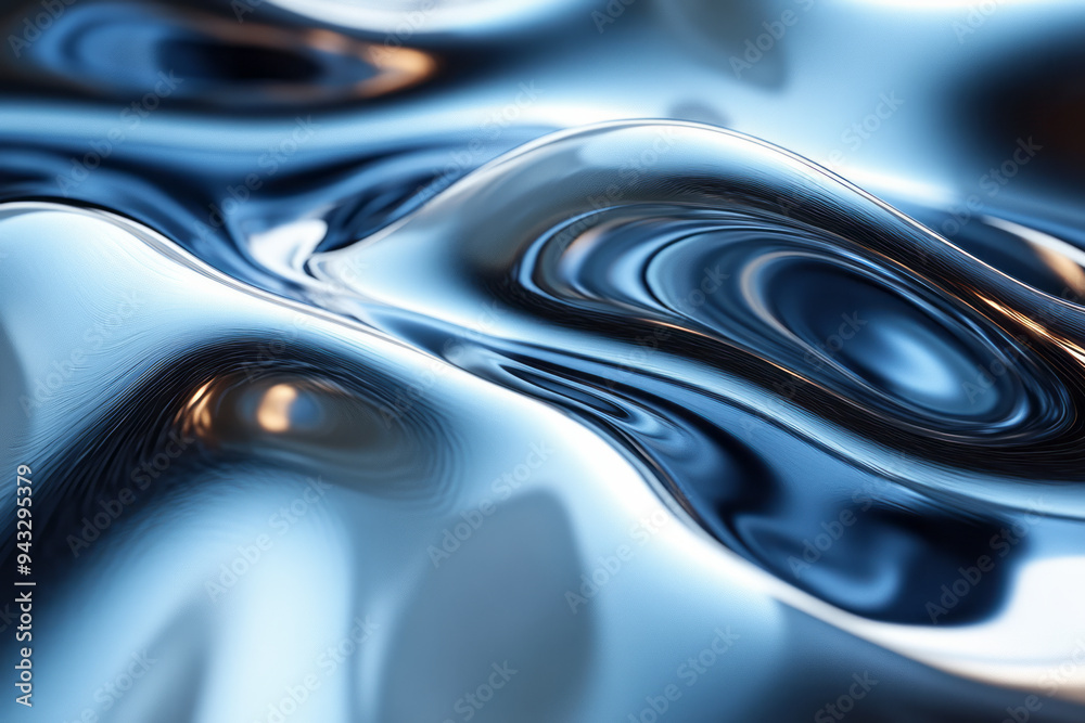 Poster an abstract liquid metal surface with reflective waves, for a dynamic digital background,