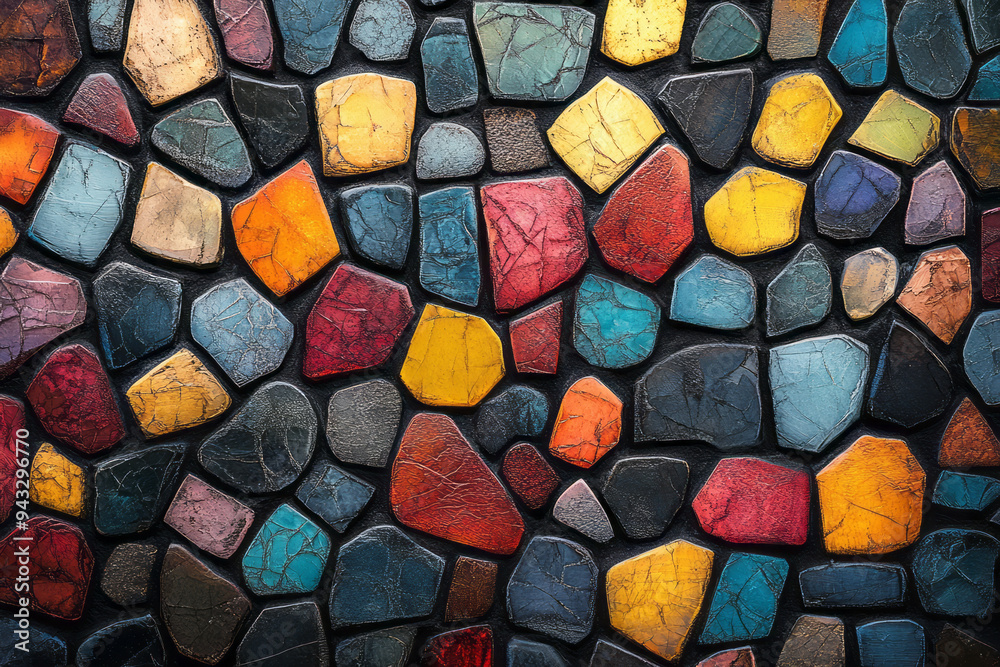 Poster a digital mosaic pattern with vivid colors and geometric shapes, designed for digital art,