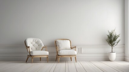 Two White Upholstered Chairs in a Minimalist Room