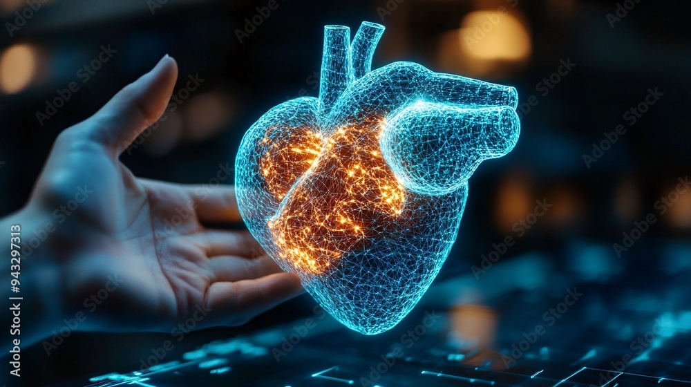 Aufkleber cardiologist using a 3d heart hologram to diagnose heart conditions and plan treatment stock photo w