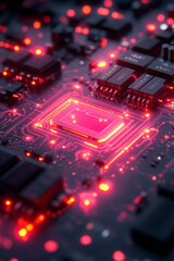 Fototapeta premium A futuristic circuit board with glowing pathways and nodes, for tech-themed digital art,