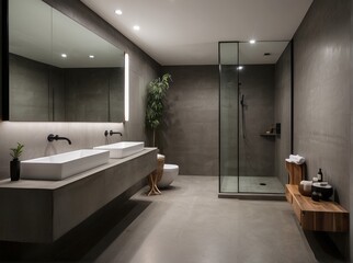 Modern Bathroom with Concrete Walls and Double Sinks