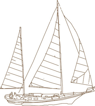 recommend clip art: Vector sketch illustration silhouette design detailed drawing of fisherman sailboat sailing in the sea 
