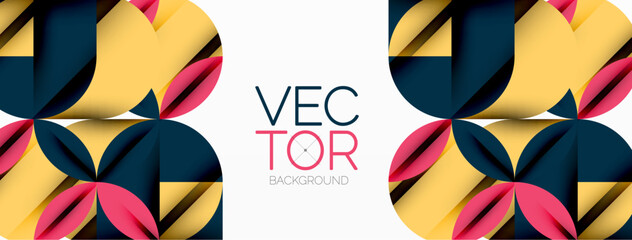 Circle, square and flower petal geometric background. Round shapes composition for wallpaper, banner, background or landing