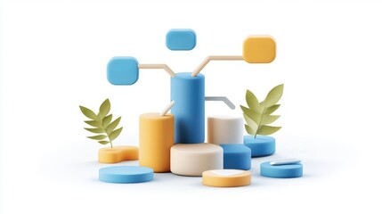Flow Chart flat design, front view, business strategy, animation, Triadic Color Scheme