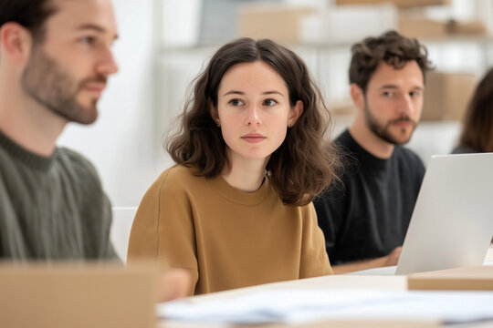 11h A diverse group of creators collaborating in a minimalist studio, each contributing unique skills, creativity, team innovation. copy space for text, focus cover all object, dee