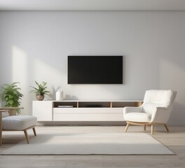Minimalist Living Room with White Furniture and TV