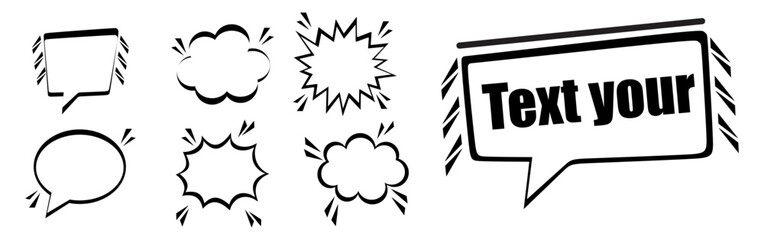 Cartoon comic speech bubble collection. Set of comic speech bubble with halftone. Cartoon cloud collection. Comic speech bubble frame