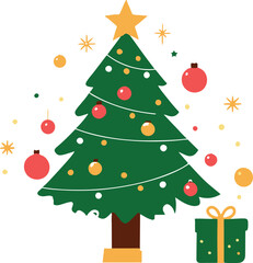 Christmas trees isolated. Colorful vector illustration. Spruce and Pine Tree Illustration,  artistic christmas tree collection design