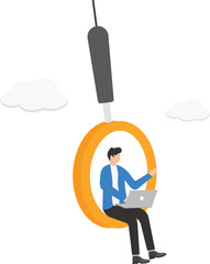 Business insights and opinions, businesses holding a report stand next to a magnifying glass

