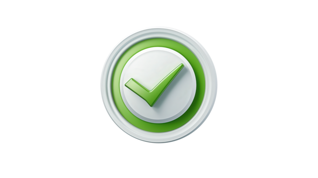 3D icon of a Check mark within a green circle isolated on transparent background