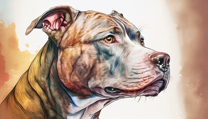 Retro abstract portrait of a pitbull pencil drawing, profile view.