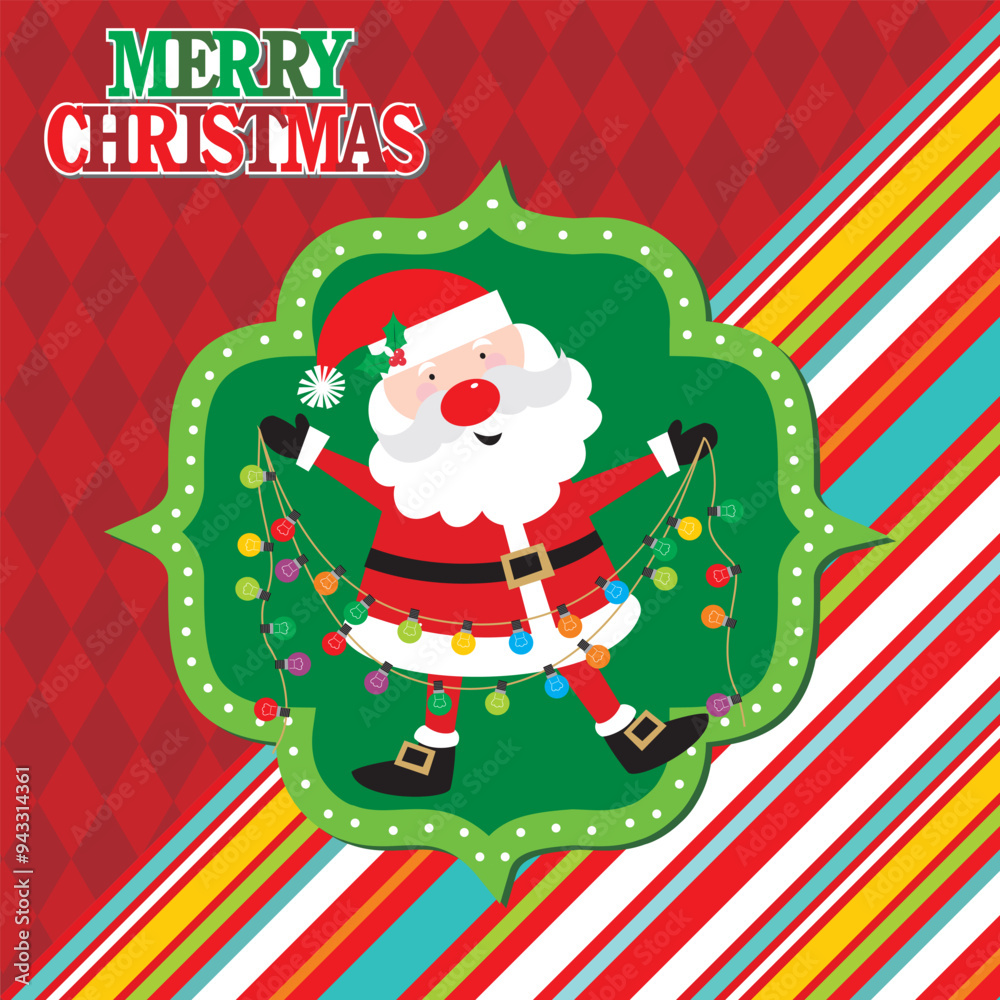 Canvas Prints christmas card with cute santa and lights