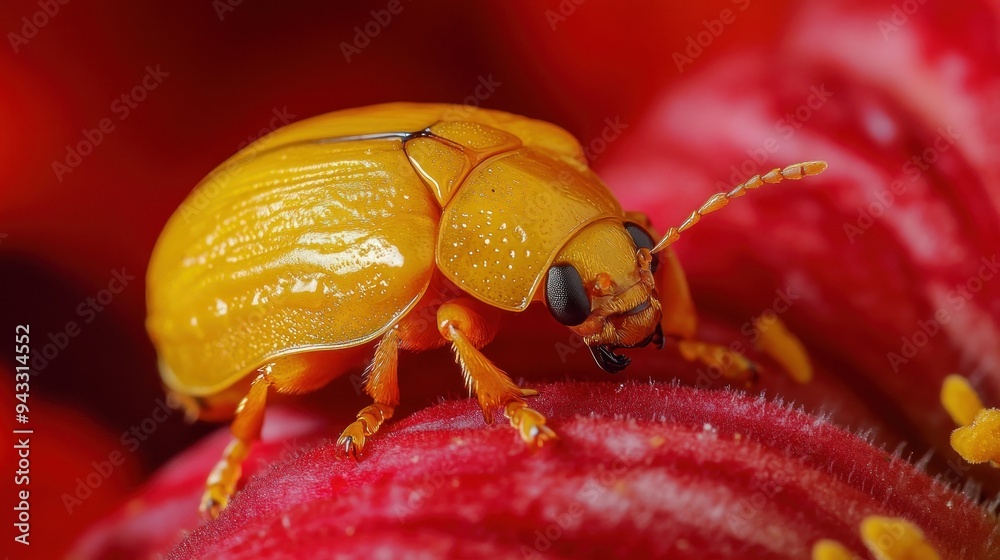 Wall mural Golden Beetle on a Red Flower