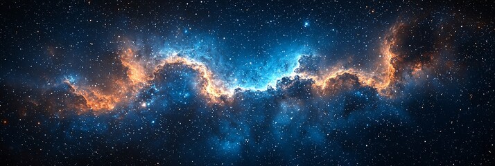 Halloween themed image featuring a stunning blue nebula starry sky suitable for sci-fi party invitations, decorations, or promotional materials with copy space.