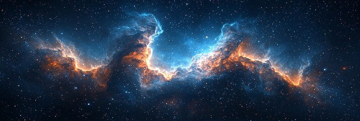 Halloween themed cosmic background featuring a wide blue nebula with vibrant colors, perfect for party invitations and spooky decor with copy space.