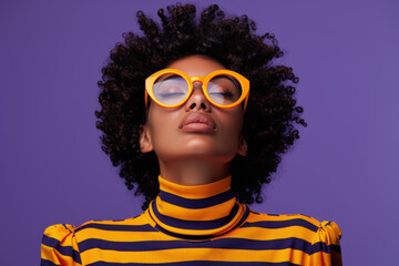 Woman with curly hair and yellow sunglasses