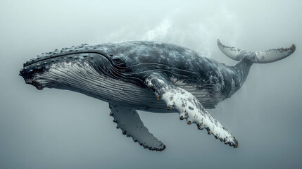 Obraz premium A majestic humpback whale breaching through the ocean surface, surrounded by splashing water and underwater light reflections