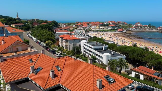 Panoramic view of famous travel destination Comillas village in Cantabria, Spain. High quality 4k footage