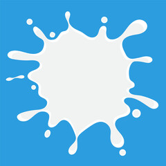 Creamy milk splash with drops on blue background vector illustration