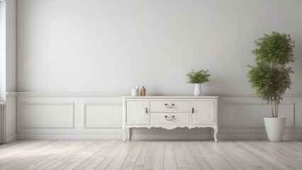 White Cabinet with Plants in a Minimalist Interior