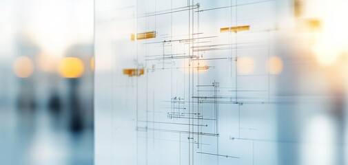 Fototapeta premium Abstract architecture blueprint with soft focus, showcasing geometric lines and modern design elements for creative projects.