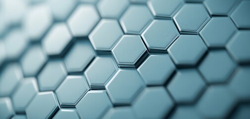 Fototapeta premium Close-up of a modern hexagonal pattern showcasing sleek, metallic textures and shades, perfect for technology or design themes.