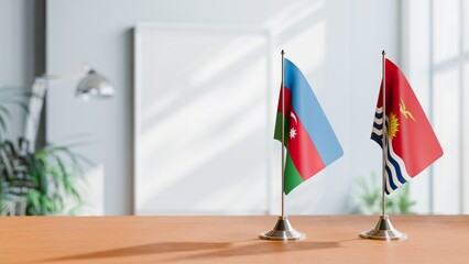 FLAGS OF AZERBAIJAN AND KIRIBATI ON TABLE