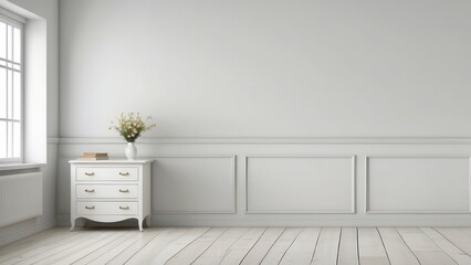 White Chest of Drawers with Flowers in a Minimalist Room