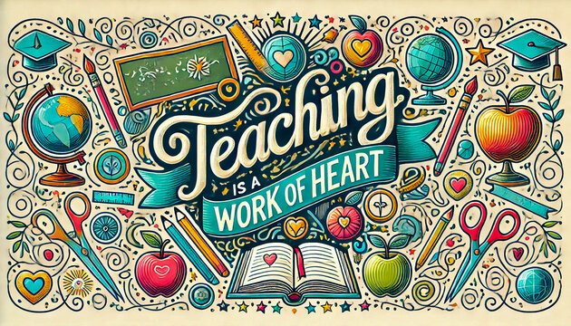 colorful poster with the words "teaching is a work of heart"