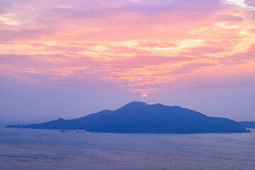 Golden Sunset Over Tranquil Mountain and Sea, Hong Kong