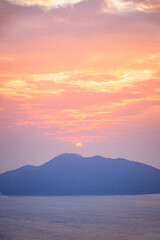 Golden Sunset Over Tranquil Mountain and Sea, Hong Kong