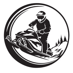 Modern Circular Logo for Snowmobile with White Background in Vector Design