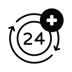 Obraz premium Icon representing 24 hour medical services with a circular arrow and a medical cross