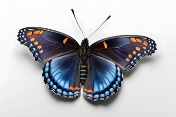 Obraz premium A close up of a red spotted purple butterfly with iridescent wings on a white background, AI Generated