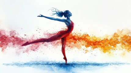 Fototapeta premium Ballerina balancing on one foot with colorful backdrop