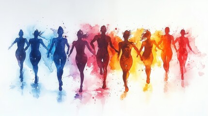 Silhouetted figures dancing amidst vibrant brush strokes